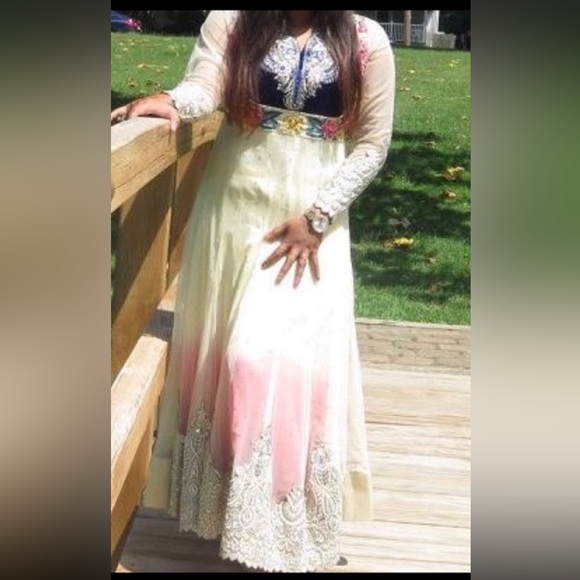 Cream/beige color indian anarkali long dress - Picture 2 of 5